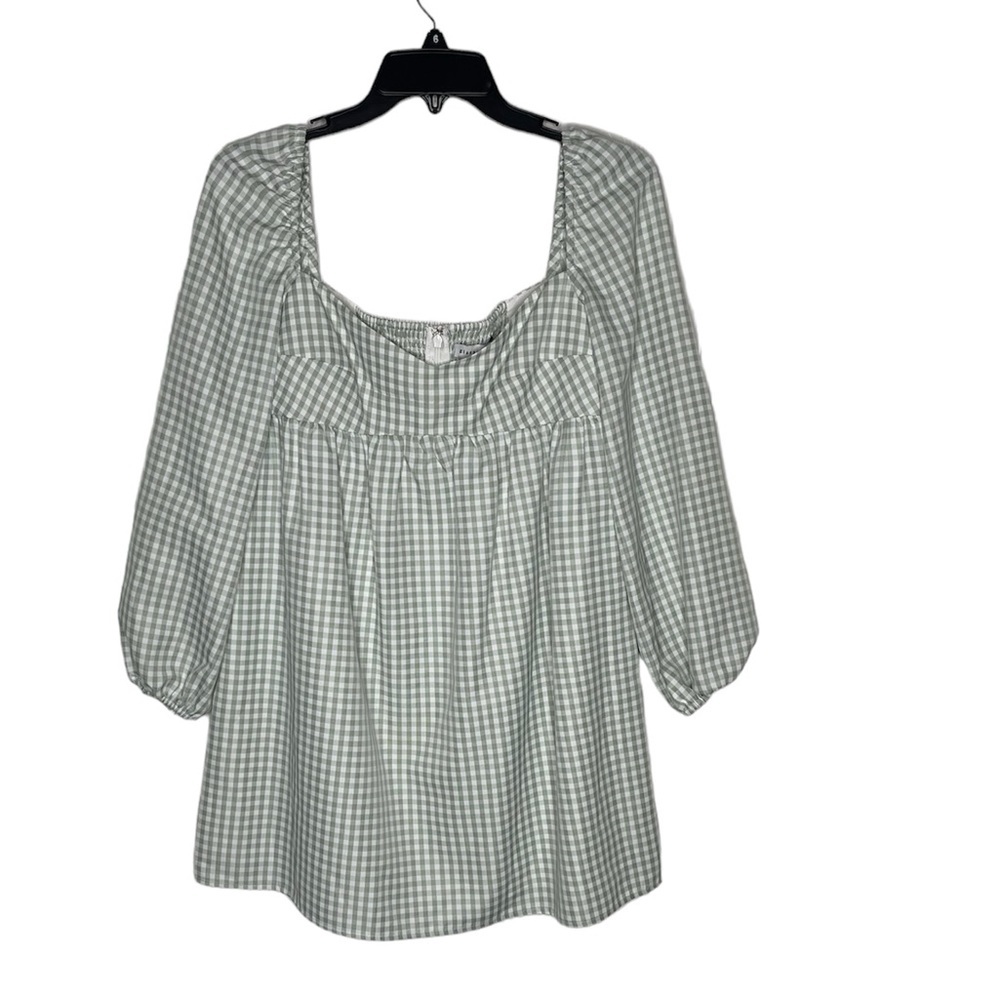 Gianni Bini Kennedy Gingham Long Sleeve Sweetheart Neck Babydoll Dress